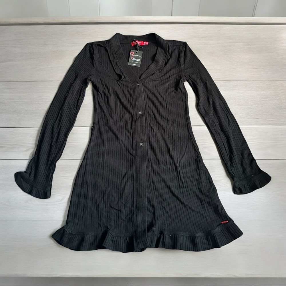 n: philanthropy Black Ribbed Button Up Top